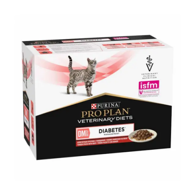 Boîtes Pro Plan Veterinary Diet DM St/Ox Diabetes Management pour chats Bœuf 10 sachets 85 g