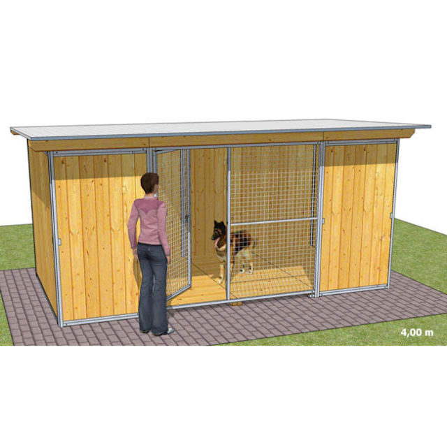 Chenil en bois - 2 x 4 m - 1 porte - PROTECTION INTEGRALE pour chien & chat