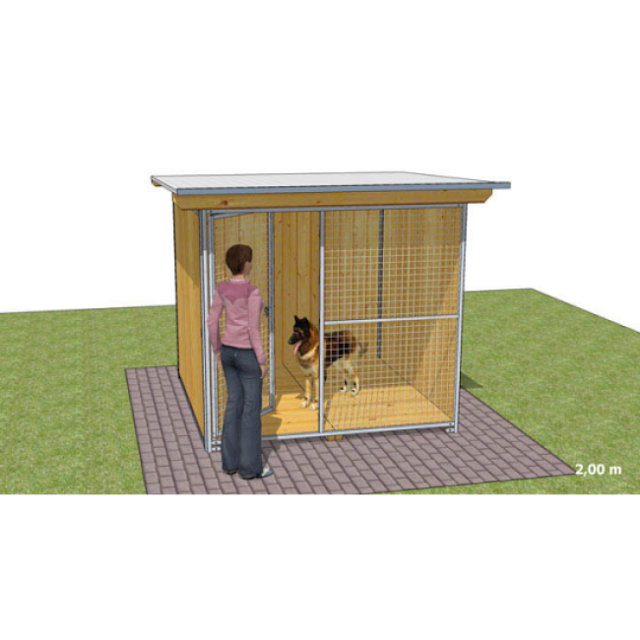 Chenil en bois - 2 x 2 m - 1 porte - CONFORT pour chien & chat