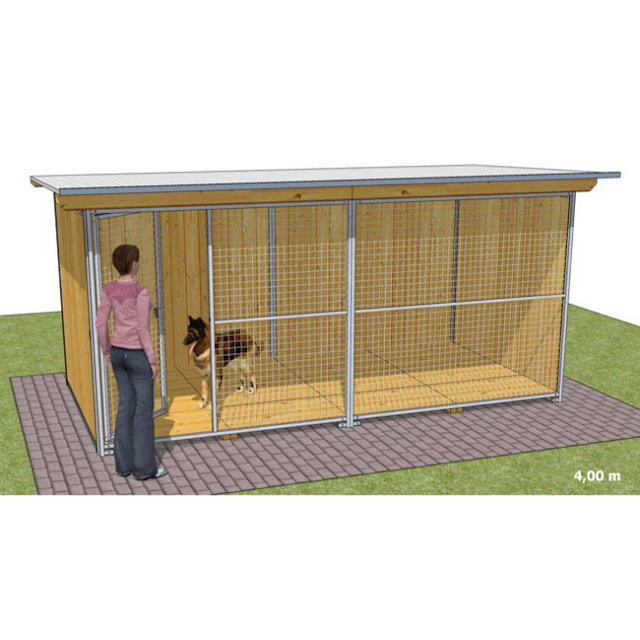 Chenil en bois - 2 x 4 m - 1 porte - CONFORT pour chien & chat