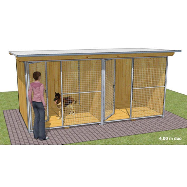 Chenil en bois - 2 x 4 m - 2 portes - CONFORT pour chien & chat