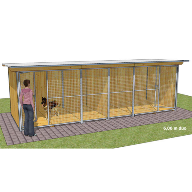 Chenil en bois - 2 x 6 m - 2 portes - CONFORT pour chien & chat