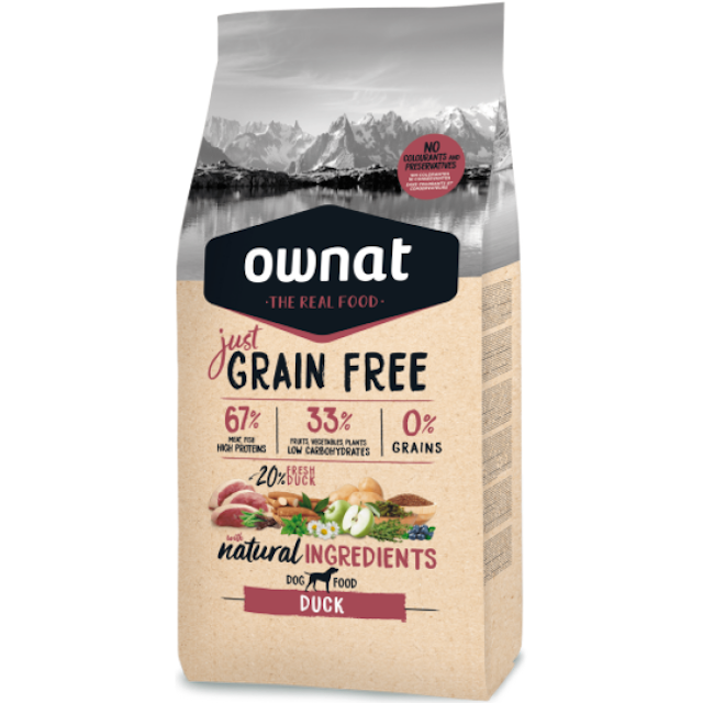 Croquettes Ownat Just Grain Free Adult au Canard pour chien