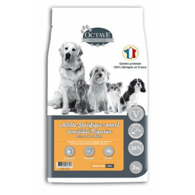 Croquettes pour chien adulte petite race Octave Prestige au canard 3 kg