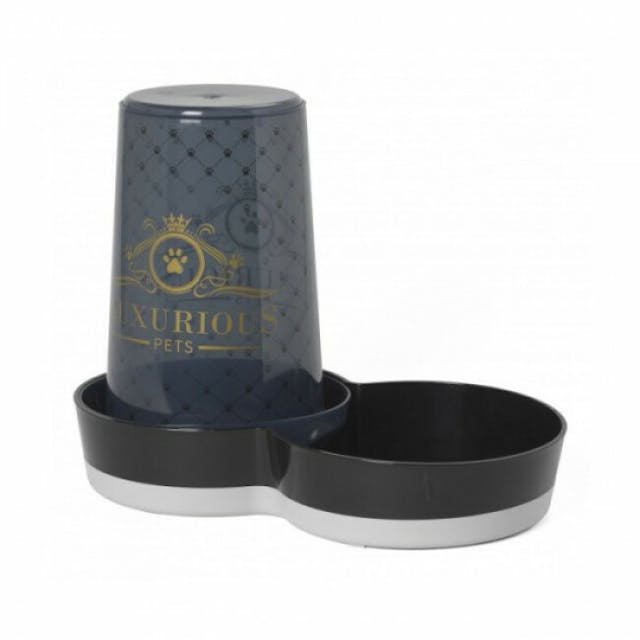 Distributeur d'eau ou de croquettes pour chat ou chien Anka sérigraphié Luxurious noir 1,5 L