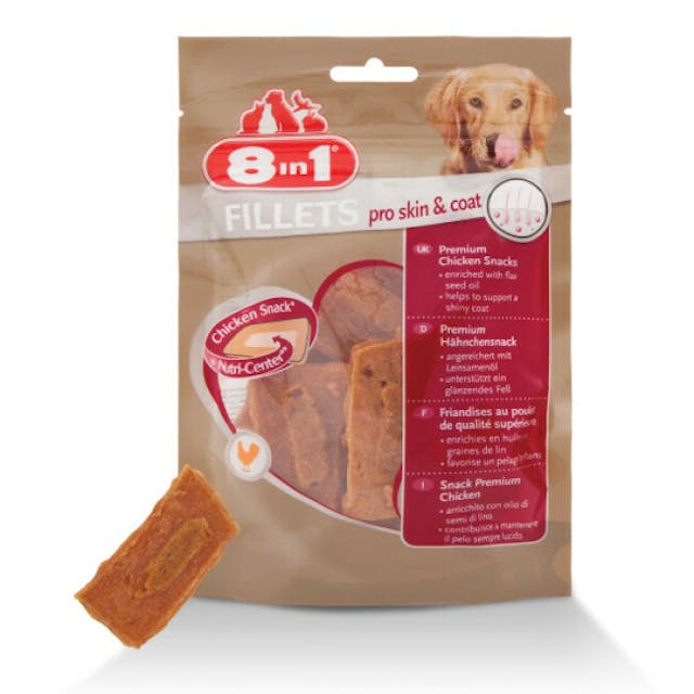 Friandises pour chien Pro Skin & Coat 8 in 1 Fillets saveur poulet 80 g