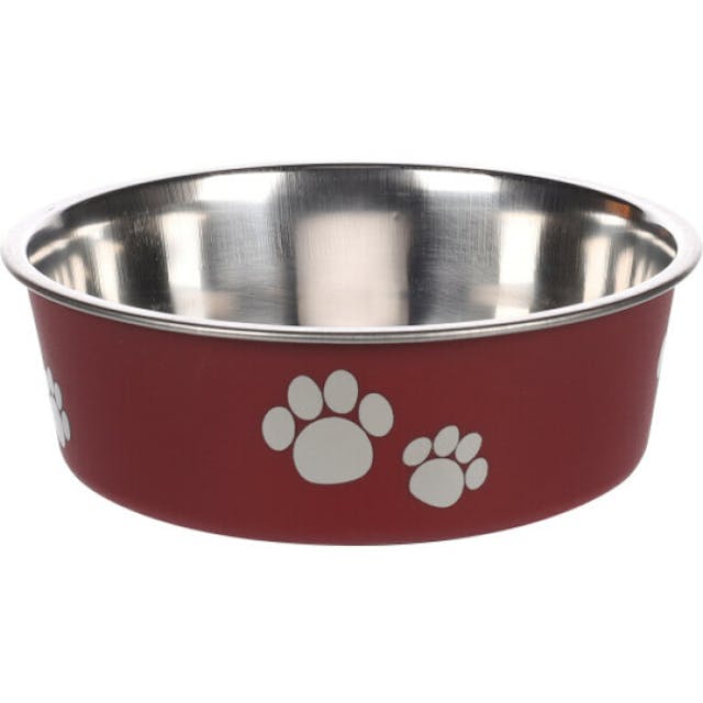 Gamelle en acier inox pour chien et chat anti-dérapante et avec motifs Karlie rouge