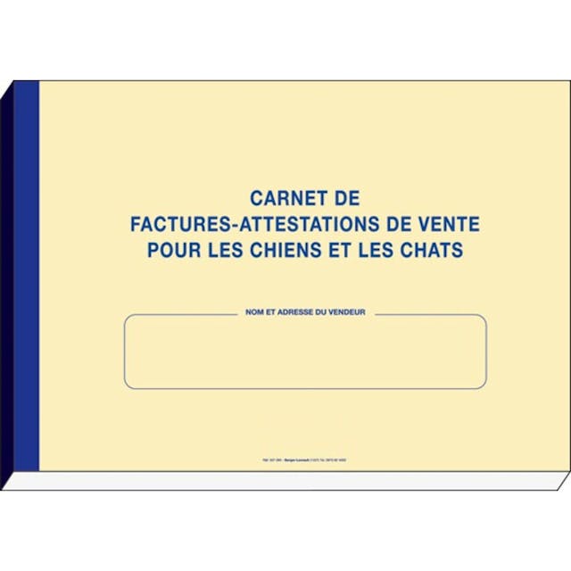 Carnet de factures et attestations de vente - Elevages chiens et chats