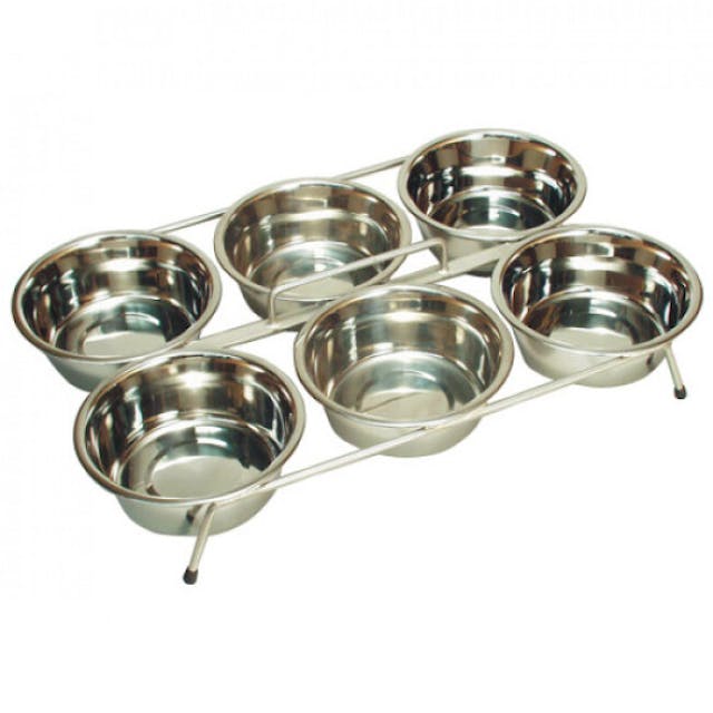 Nourrisseur inox  6 gamelles pour élevage chiots et chatons