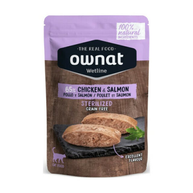 Pâtée humide pour chat stérilisé goût poulet/saumon Wetline Ownat - 85g