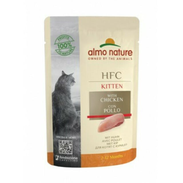 Pâtée pour chaton HFC Almo Nature au poulet - Lot de 6 pochons de 55 g