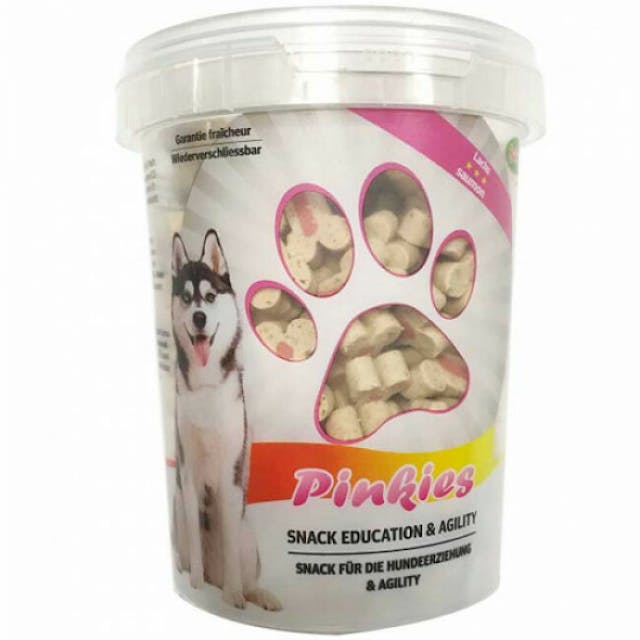 Seau de friandises pour chien saveur saumon Bubi Snack Pinkies