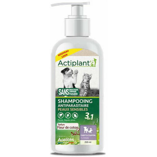 Shampoing antiparasitaire 2 en 1 pour chiot et chaton Agecom flacon de 250 ml